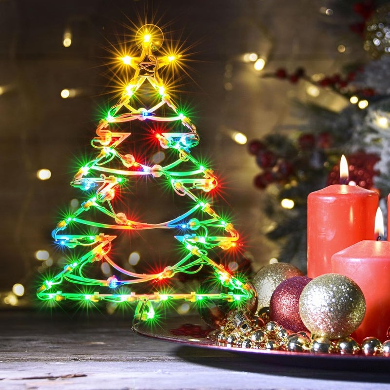 Just-pro Christmas Window Silhouette Lights, Lighted Christmas Tree Double Sided Decorations with 50 Count Incandescent Mini Light for Holiday Indoor Wall Door Glass Decor - Image 1